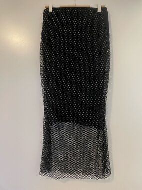 Black Sheer Polka Dot Midi Skirt NWT size S